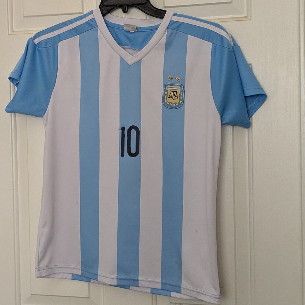 Argentina AFA Soccer Jersey Messi Mens Light Blue White Stripes Size Small